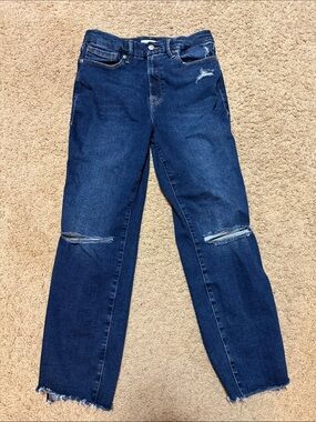 Good American Dark Blue Straight-Leg Distressed Jeans